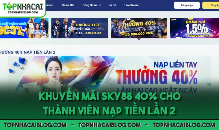 Khuyến mãi SKY88 40% cho thành viên nạp tiền lần 2