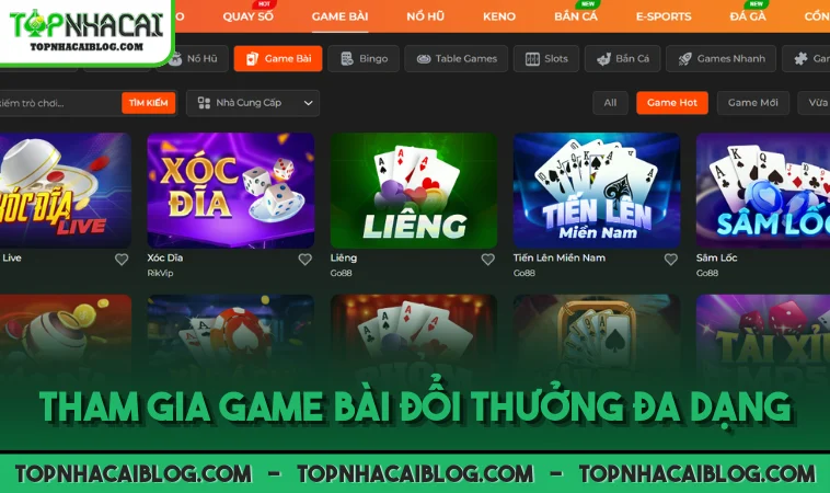 Tham gia game bài đổi thưởng đa dạng